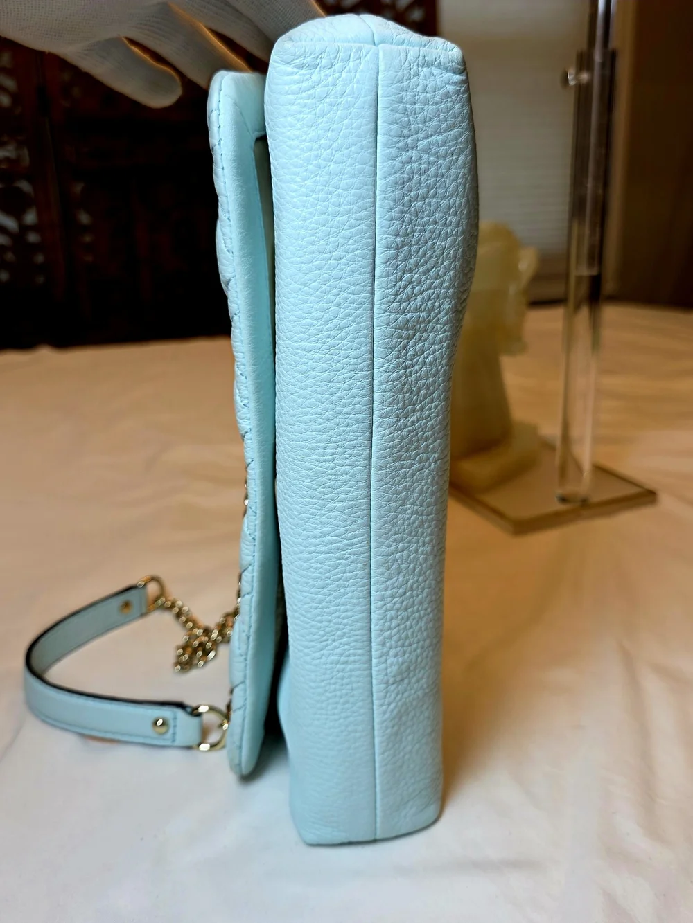 Kate Spade Blue Quilted Leather Chain Shoulder Bag Gold Turn Lock 2008-2012 Era